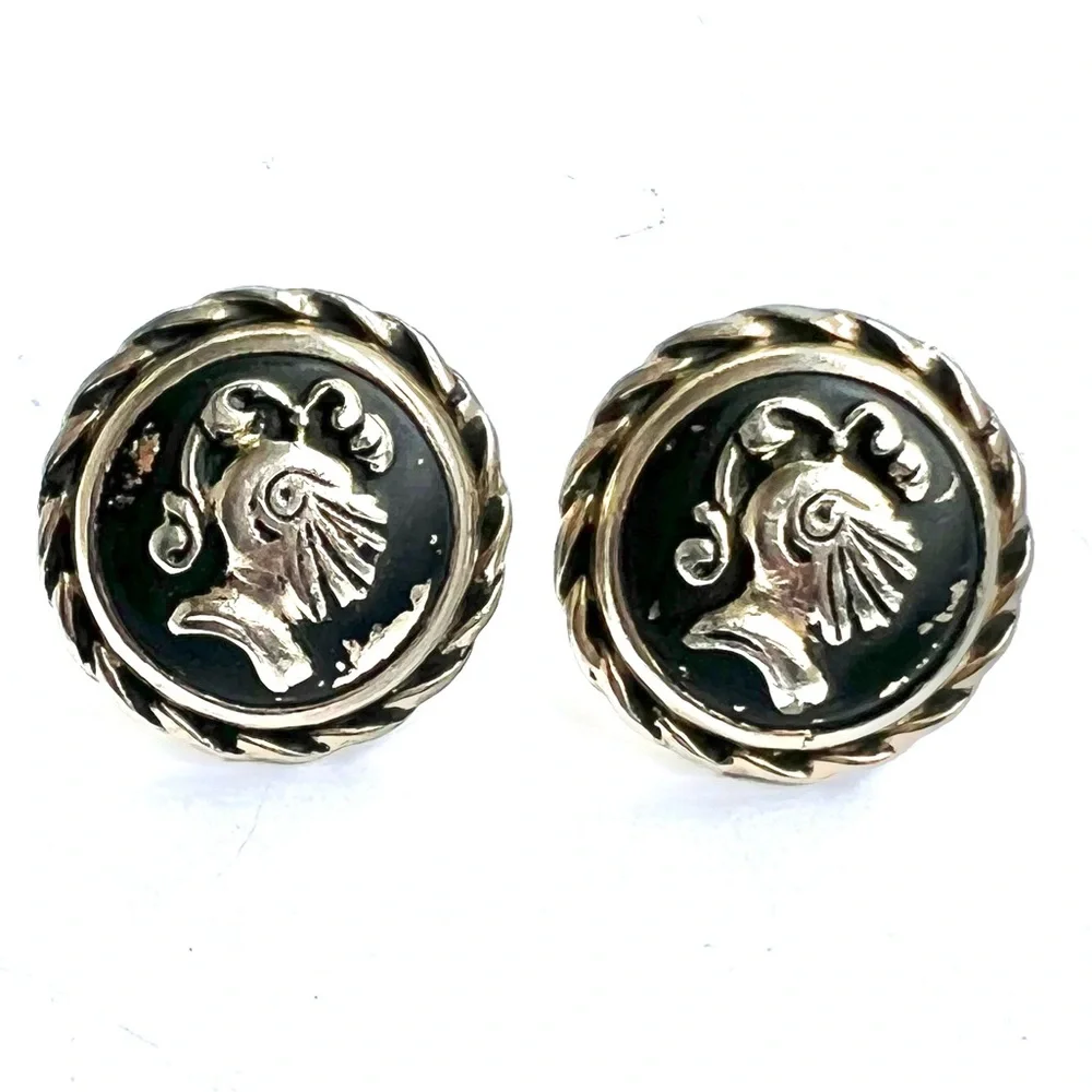 Vintage Cuff Links Knight in Shining Armor Black Silver Unisex
